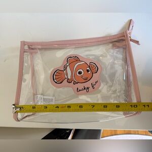 Disney Finding Nemo Clear Travel Cosmetic Bag Pink Trim “Lucky Fin” Clutch NEW